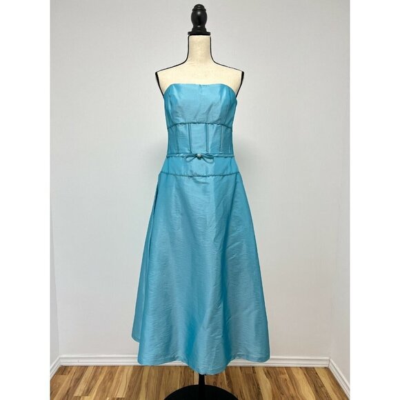 Pinky & Me Party Dress Size 14 Blue Strapless Convertible Dainty Rhinestone Bow - Picture 6 of 13
